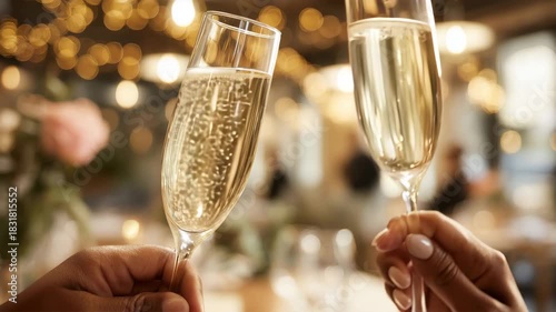 シャンパングラスで乾杯する印象的な瞬間