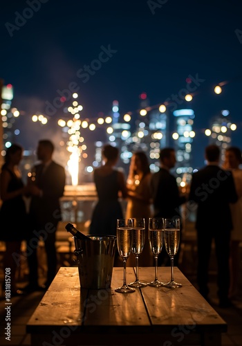 Rooftop Night Celebration with Champagne and City Skyline View happy new year 2026 new year 2026