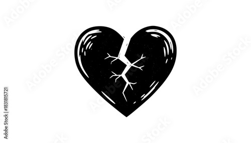 Cracked heart in distressed grunge style on white background