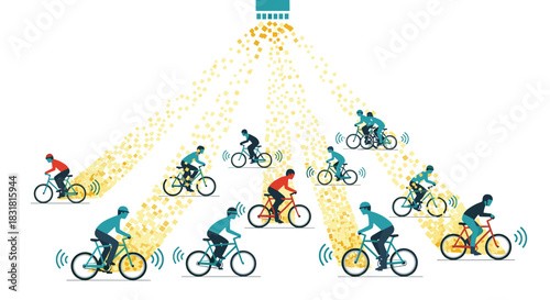 Group of cyclists racing towards a bright future, Generative AI.