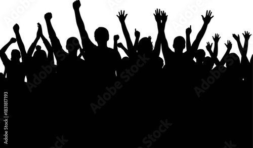 Isolated a kinds of deferent Black silhouette of cheering crowd isolated on transparent background - festival, sport, party vector art with white background