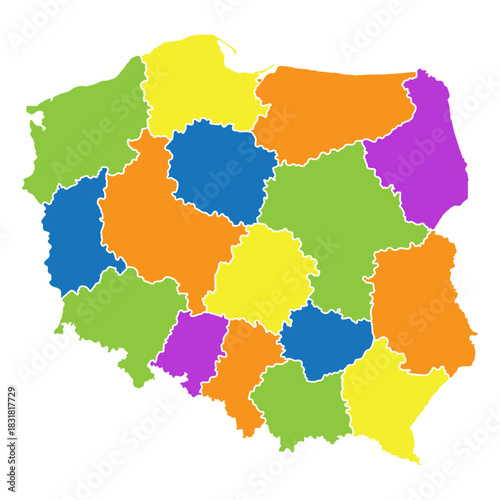Poland map colorful regions—Poland map flat vector design.