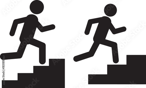 Two figures running up stairs silhouette