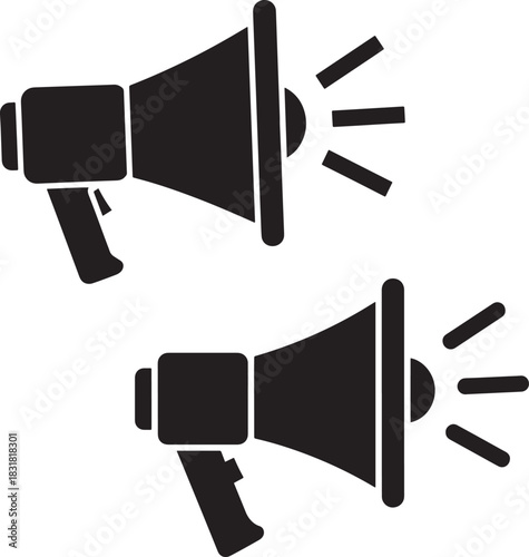 Two black megaphone silhouettes announcing loudly silhouette