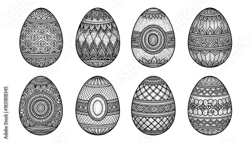 Intricate hand-drawn decorative easter eggs with ornamental patterns