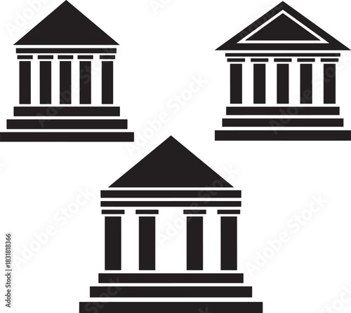 Three classical building silhouettes