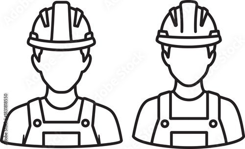 Two construction worker silhouettes with hard hats