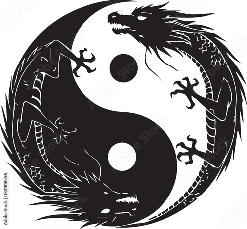 Yin and Yang dragons circling symbolizing balance and harmony