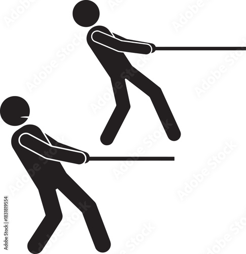 Two figures in tug of war silhouette