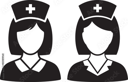 Two nurse silhouettes with caps