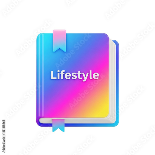 colorful lifestyle book icon with rainbow gradient cover and stacked pages for modern digital style