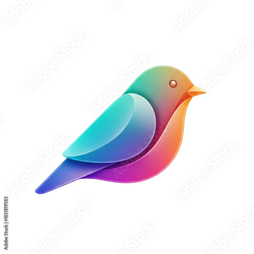 vibrant multicolored bird vector emblem with soft gradient feathers and playful silhouette