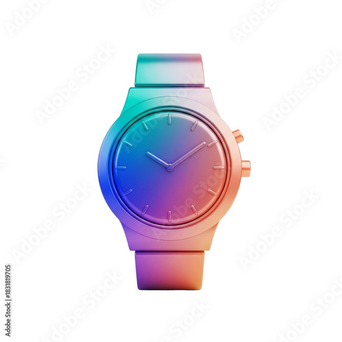 vibrant gradient rainbow wristwatch with iridescent color blend on white background