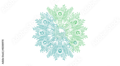 Intricate Circular Mandala Design with Green and Blue Hues, Generative AI.