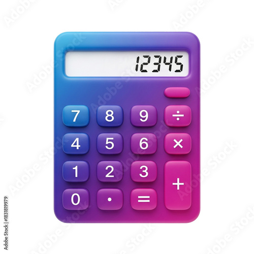 vibrant gradient calculator with bold blue purple buttons and glossy digital display