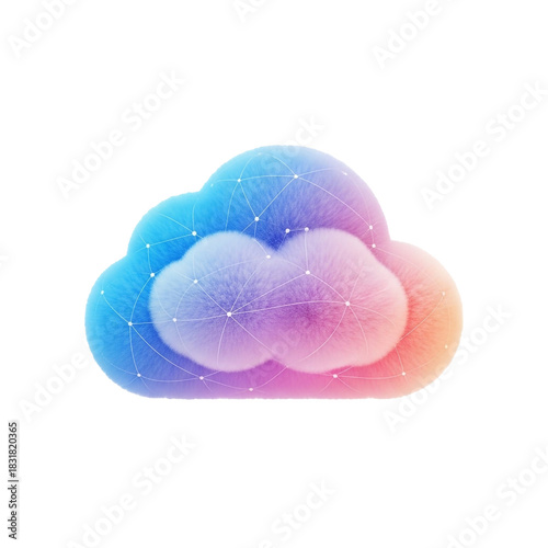 vivid gradient cloud icon with interconnected nodes signaling cloud computing and data exchange