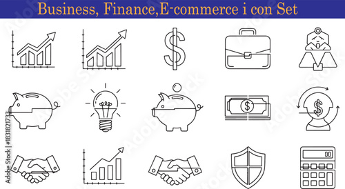 Business Finance and E commerce Thin Line Icon Set symbolizing Growth and Investment Opportunities