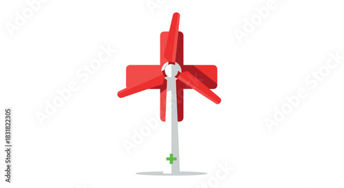 Modern Red Wind Turbine on White Background, Generative AI.