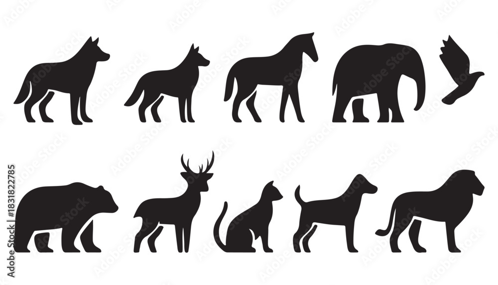 Fototapeta premium 10 Animal Silhouette Bundle – Minimal Wildlife Vector Pack.
