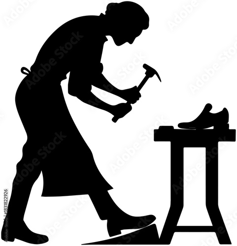 Cobbler Working – Shoemaker Silhouette Vector