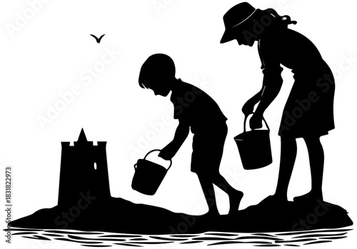 Sandcastle Building – Beach Activity Silhouette