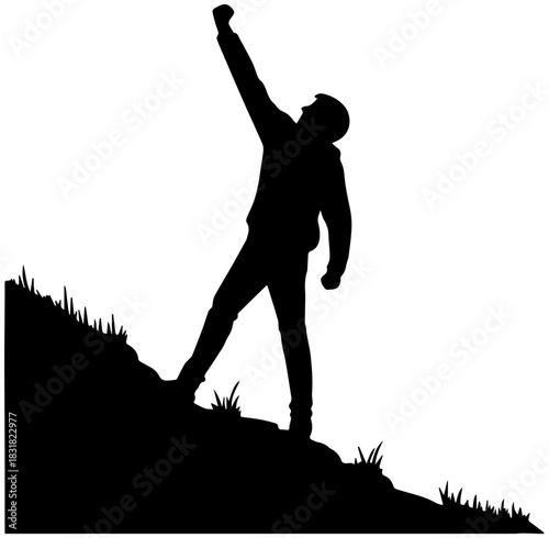 Person Celebrating on Hill – Victory Silhouette