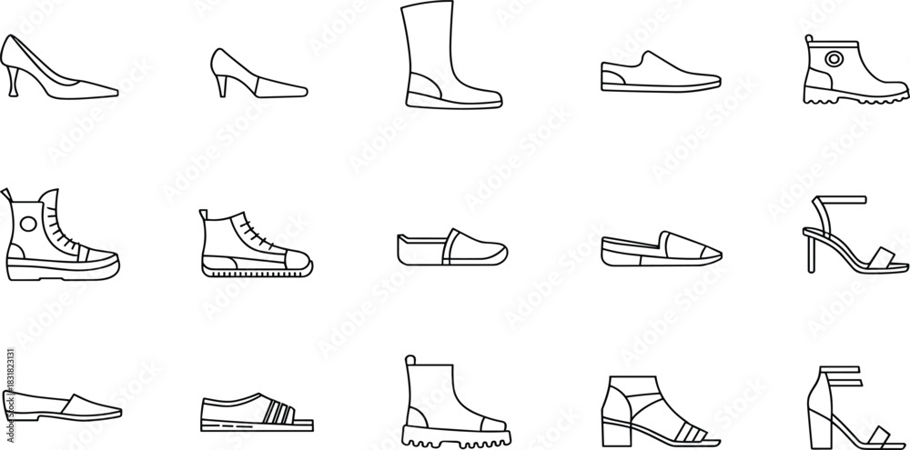 Φωτογραφία Shoes, Footwear, and Fashion Accessories Line Icons Set: Featuring High Heels, B