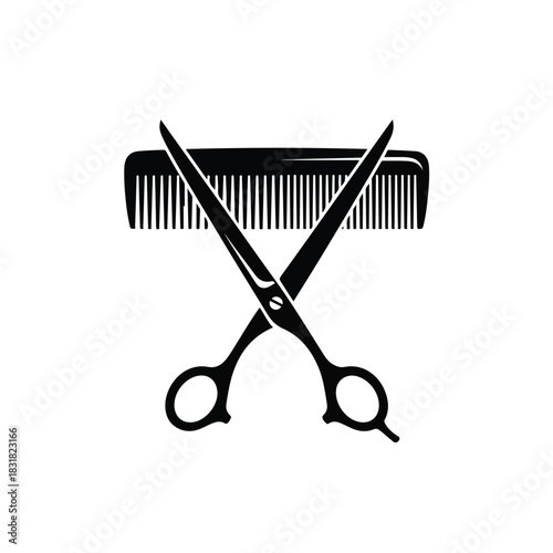 Barber tools scissors and comb a symbol of haircutting services.