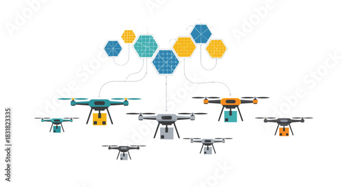 Multiple Drones Connected in a Network System, Generative AI.