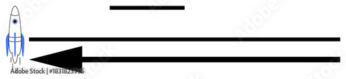Rocketship concept. Rocketship traveling leftward with graphic arrow and speed lines motion, leadership, and goal-setting. Ideal for technology, education, space, and innovation concepts