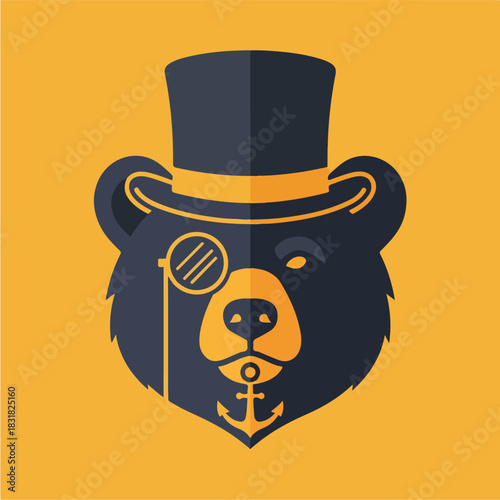 Elegant Bear with Top Hat and Monocle A Stylish Illustration.