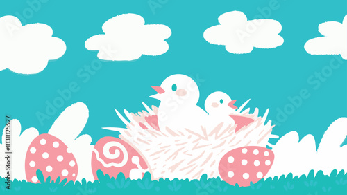 easter card with bunny and eggs