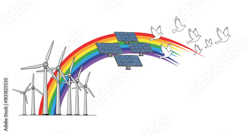 Renewable Energy Sources and Peace Symbolism, Generative AI.