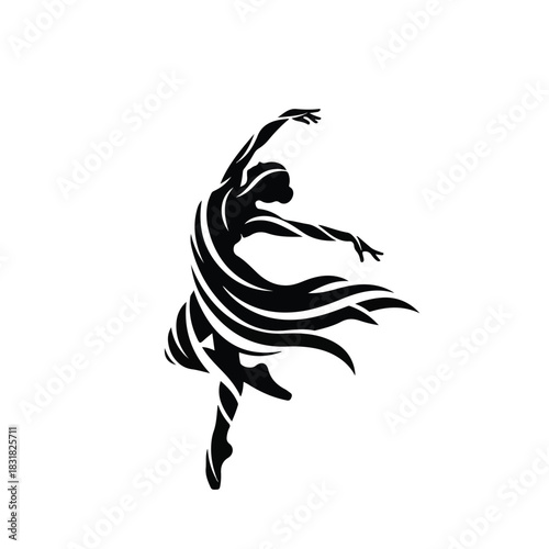 Elegant silhouette of a graceful ballerina in dynamic dance pose.