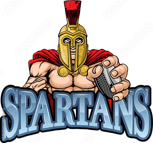 A spartan man ice hockey sports team cartoon mascot