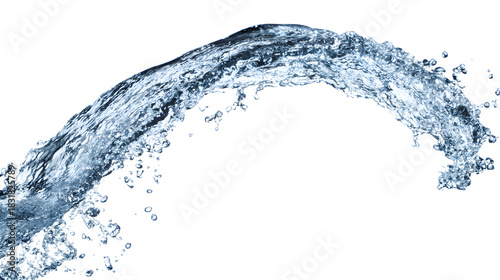 Isolated shot of a clear water splash forming an arch against a black background image element