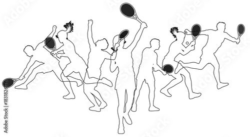 Silhouette Tennis players set. Active sports people healthy players fitness silhouettes concept.