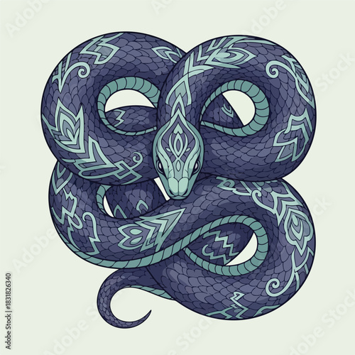 Intricate serpent illustration with ornamental patterns and captivating details.