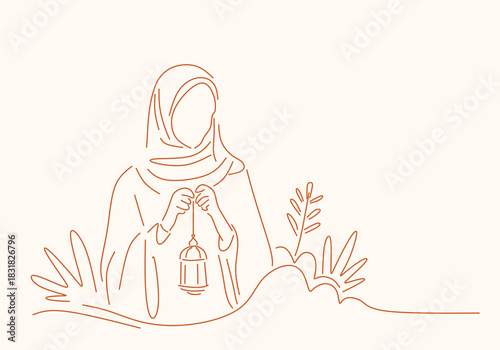 woman with lantern (Woman and Ramadan Kareem).