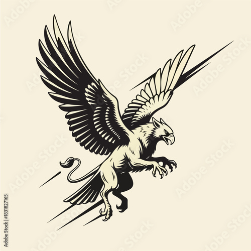 Majestic Gryphon Soaring Through the Sky with Powerful Wings.
