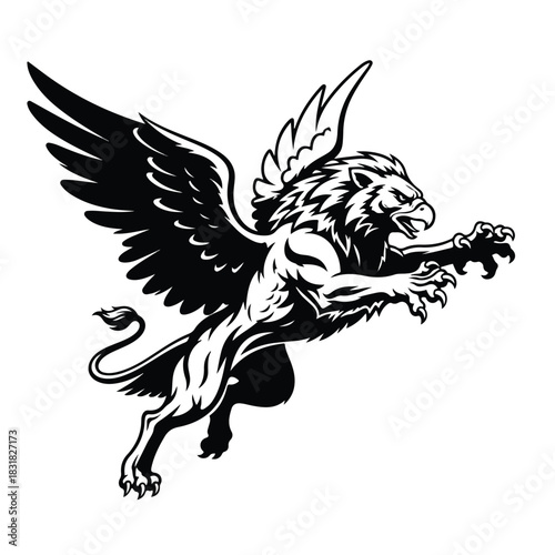 Majestic Gryphon Soaring Through the Sky with Powerful Wings 1.