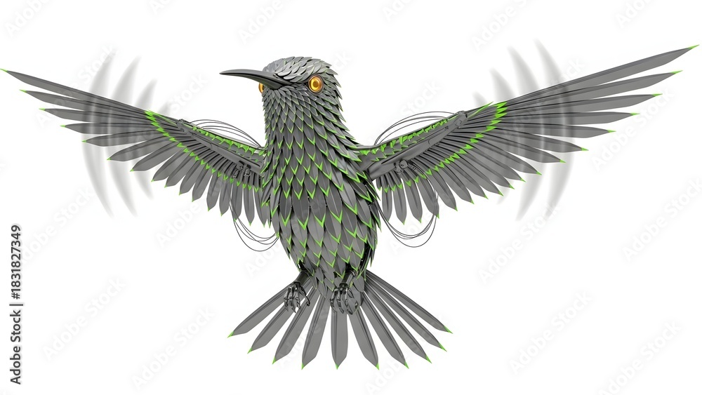 Naklejka premium A detailed illustration of a bird with outstretched wings in mid flight isolated on white background