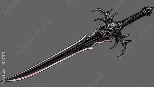 Dark fantasy skull sword with intricate design, perfect for gaming concept art, character design, or digital illustration, bringing a touch of edgy, gothic style to your creative projects