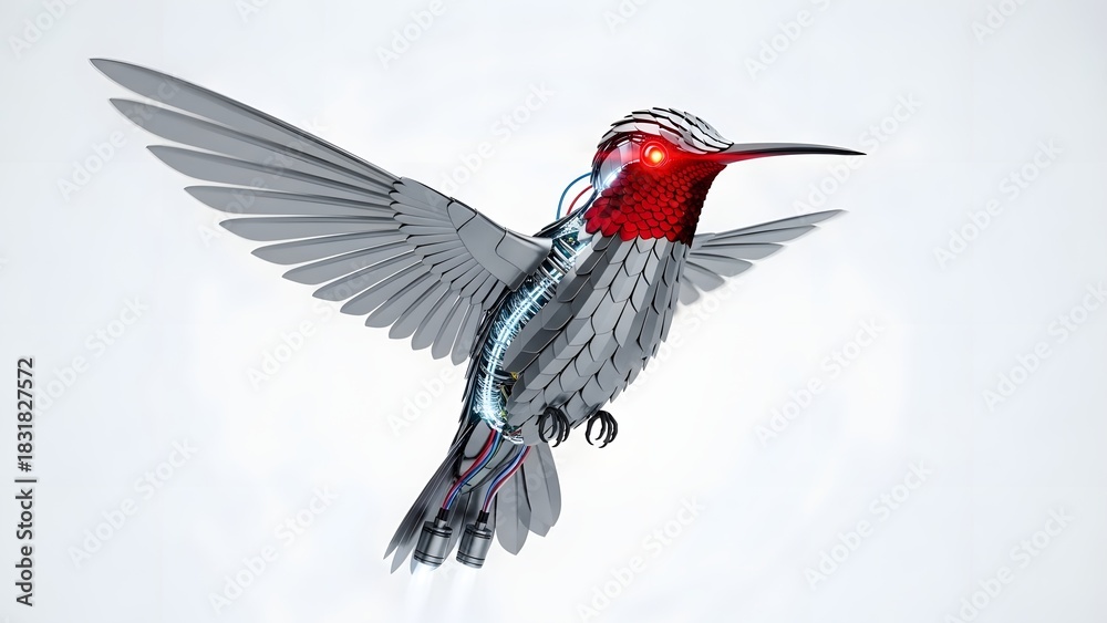 Fototapeta premium Crimson throated hummingbird in flight isolated on white background