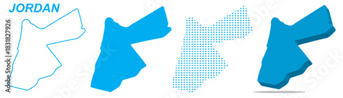 Jordan Map Vector Set, Middle East Outline Silhouette Dotted 3D Solid Shapes, Country Infographic Template, Editable EPS Geography