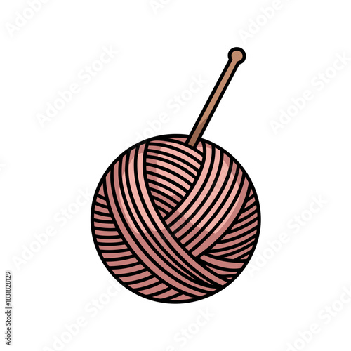 Yarn ball with crochet hook in pink color isolated on a transparent background