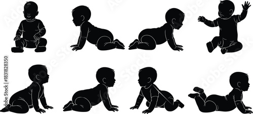 Baby and Infant Silhouettes Vector Set, Featuring T