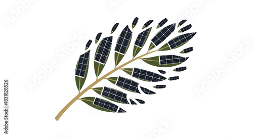 Solar Panel Leaf Symbolizing Renewable Energy and Nature, Generative AI.