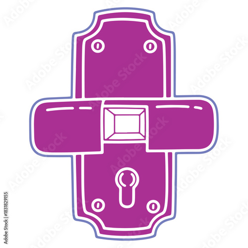 Ornate Door Handle in Purple and White Isolated on White Background A Stylish Entrance Hardware Illustration
