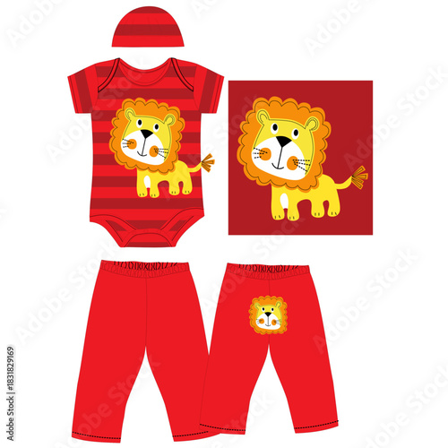 bodysuit with cap pant lion print